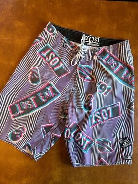 Lost Enterprises Men’s Multicolor Graphic Board Shorts - Pink, Teal, Black